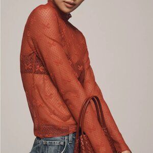 Maeve Bow Lace Turtleneck Top